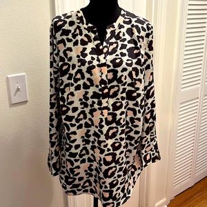 Talbots animal print half button blouse